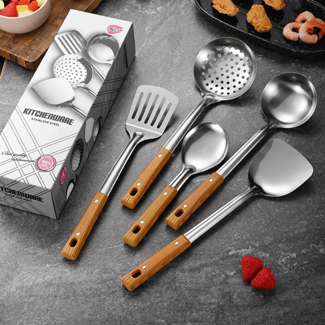 Cheap 5 Pcs Ladle Skimmer Household Cooking Tool Spoon Skimmer Slotted Spatula Stainless Steel Kitchen Cooking Utensils Sets