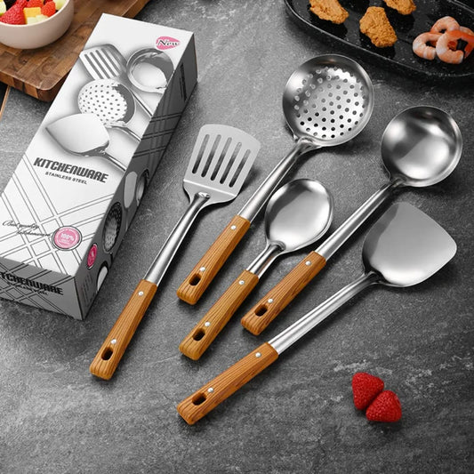 Cheap 5 Pcs Ladle Skimmer Household Cooking Tool Spoon Skimmer Slotted Spatula Stainless Steel Kitchen Cooking Utensils Sets